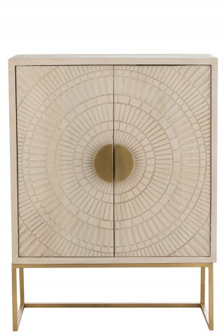Buffet 2 portes NIRA en bois de manguier beige piètement métal doré 